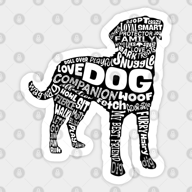 Dog Silhouette Word Cloud (Black) Sticker by Jitterfly